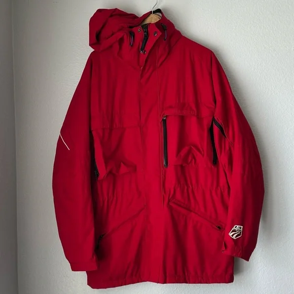 Tommy Hilfiger US Ski Team Men Sherpa Lined Red Parka Hooded Ski Jacket vintage